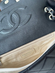 CHANEL 25S SHOULDER BAG 34 IN BLACK CAVIAR WITH SILVER HARDWARE
