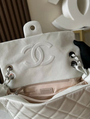 CHANEL 25S SHOULDER BAG 40 IN WHITE CAVIAR WITH SILVER HARDWARE