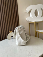 CHANEL 25S SHOULDER BAG 34 IN WHITE CAVIAR WITH SILVER HARDWARE