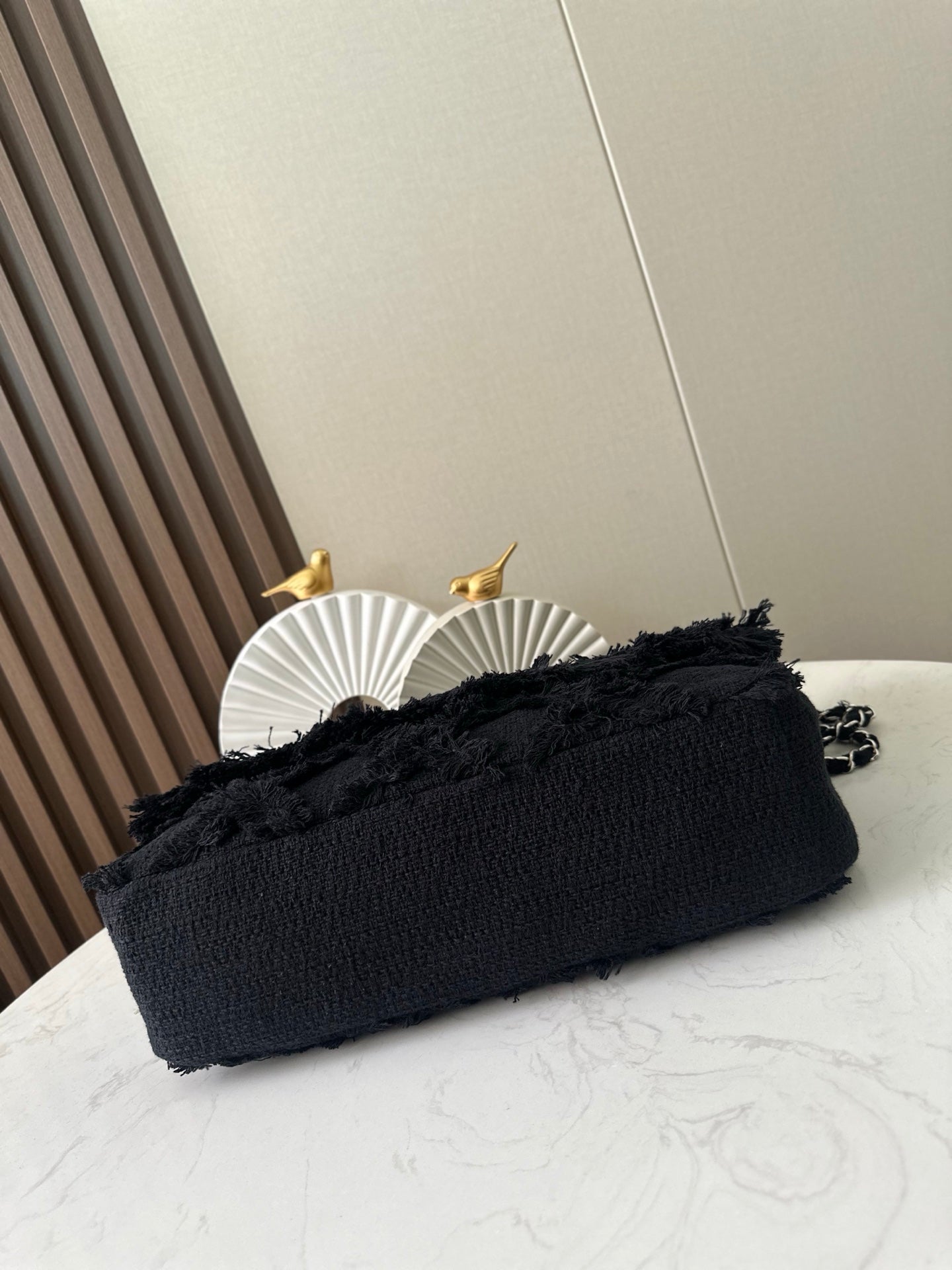 CHANEL 26S FLAP BAG 38 IN BLACK TWEED