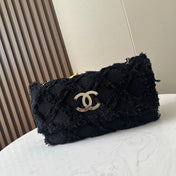 CHANEL 26S FLAP BAG 38 IN BLACK TWEED