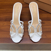GIANVITO ROSSI 26S HIGH-HEEL SANDALS 85 MM IN WHITE PVC AND RHINESTONES