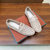 LP 26S PENNY LOAFERS IN CREAM WHITE CALFSKIN WITH BASKETWEAVE DESIGN