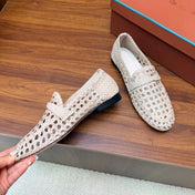 LP 26S PENNY LOAFERS IN CREAM WHITE CALFSKIN WITH BASKETWEAVE DESIGN