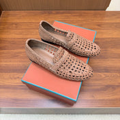 LP 26S PENNY LOAFERS IN BROWN CALFSKIN WITH BASKETWEAVE DESIGN