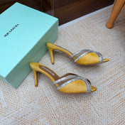 AQUAZZURA 26S HEELED SANDALS 75 MM IN YELLOW RAFFIA TEXTURE