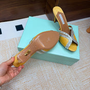AQUAZZURA 26S HEELED SANDALS 75 MM IN YELLOW RAFFIA TEXTURE