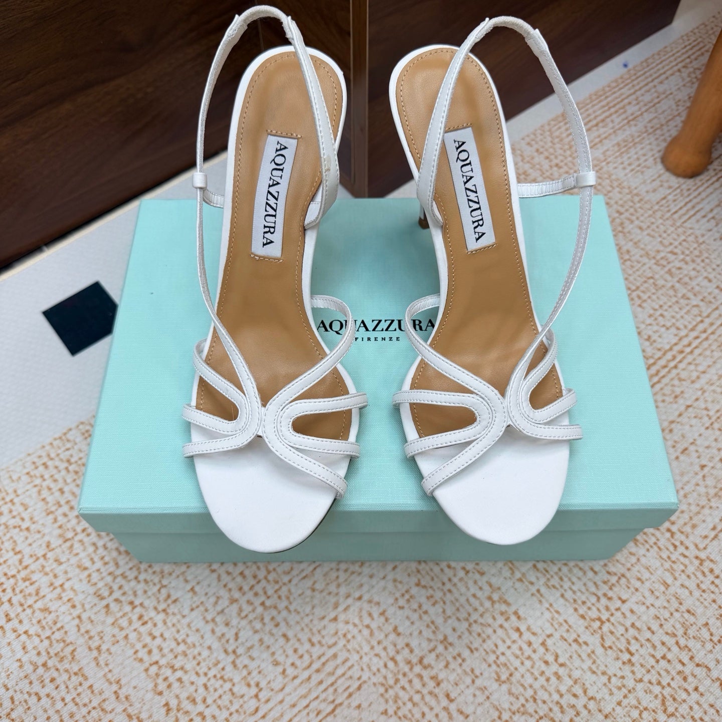AQUAZZURA 26S CRYSTAL SANDALS 100 MM IN WHITE CALFSKIN