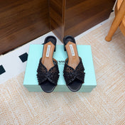 AQUAZZURA 26S CELESTE SANDALS 55 MM IN BLACK MESH & LEATHER