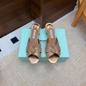 AQUAZZURA 26S CELESTE SLIDE SANDALS 55 MM IN COPPER GOLD CALFSKIN