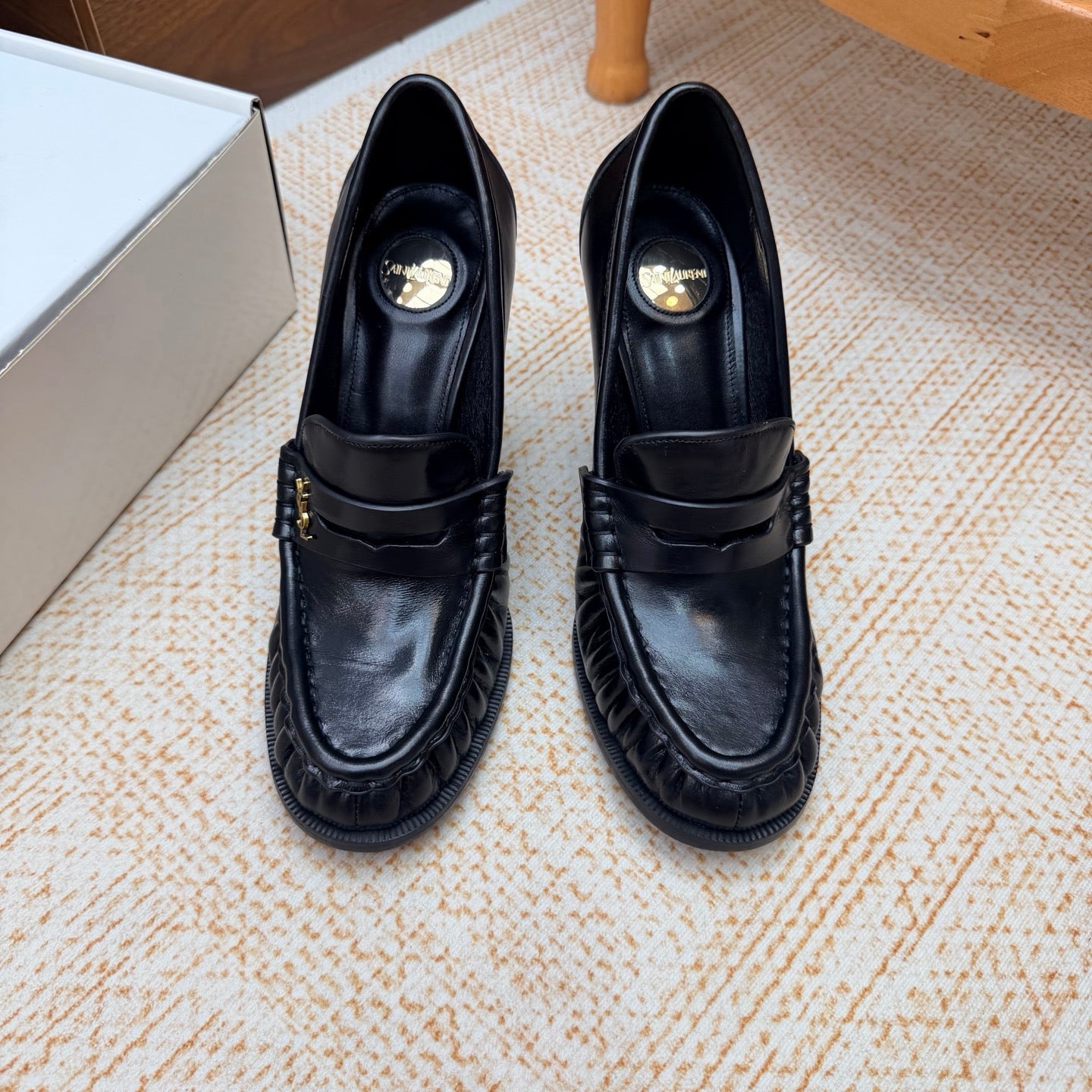 YSL 26S HIGH HEEL LOAFERS 110 MM IN BLACK CALFSKIN