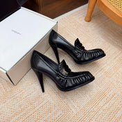 YSL 26S HIGH HEEL LOAFERS 110 MM IN BLACK CALFSKIN