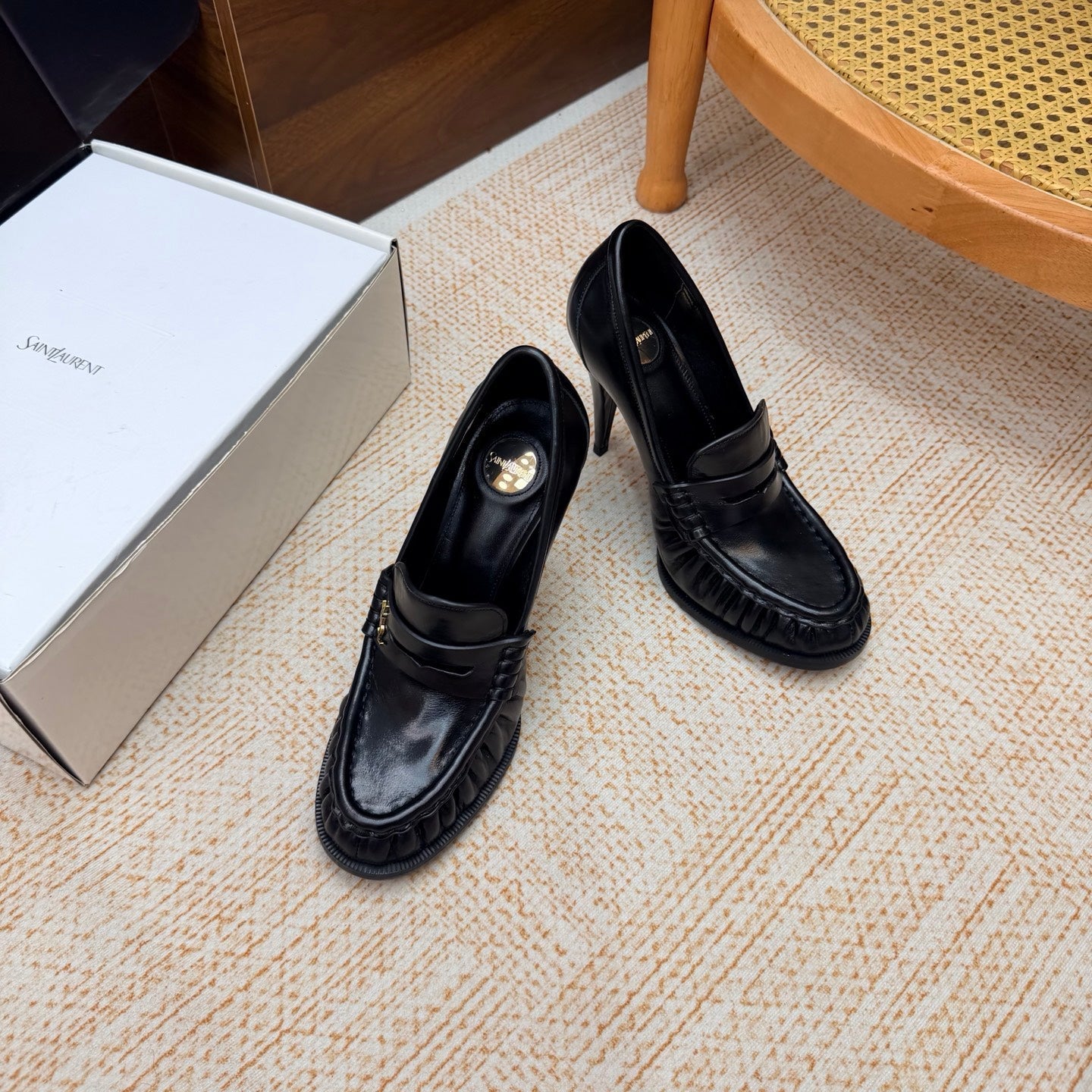 YSL 26S HIGH HEEL LOAFERS 110 MM IN BLACK CALFSKIN