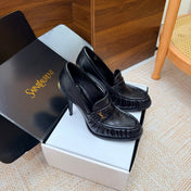 YSL 26S HIGH HEEL LOAFERS 110 MM IN BLACK CALFSKIN
