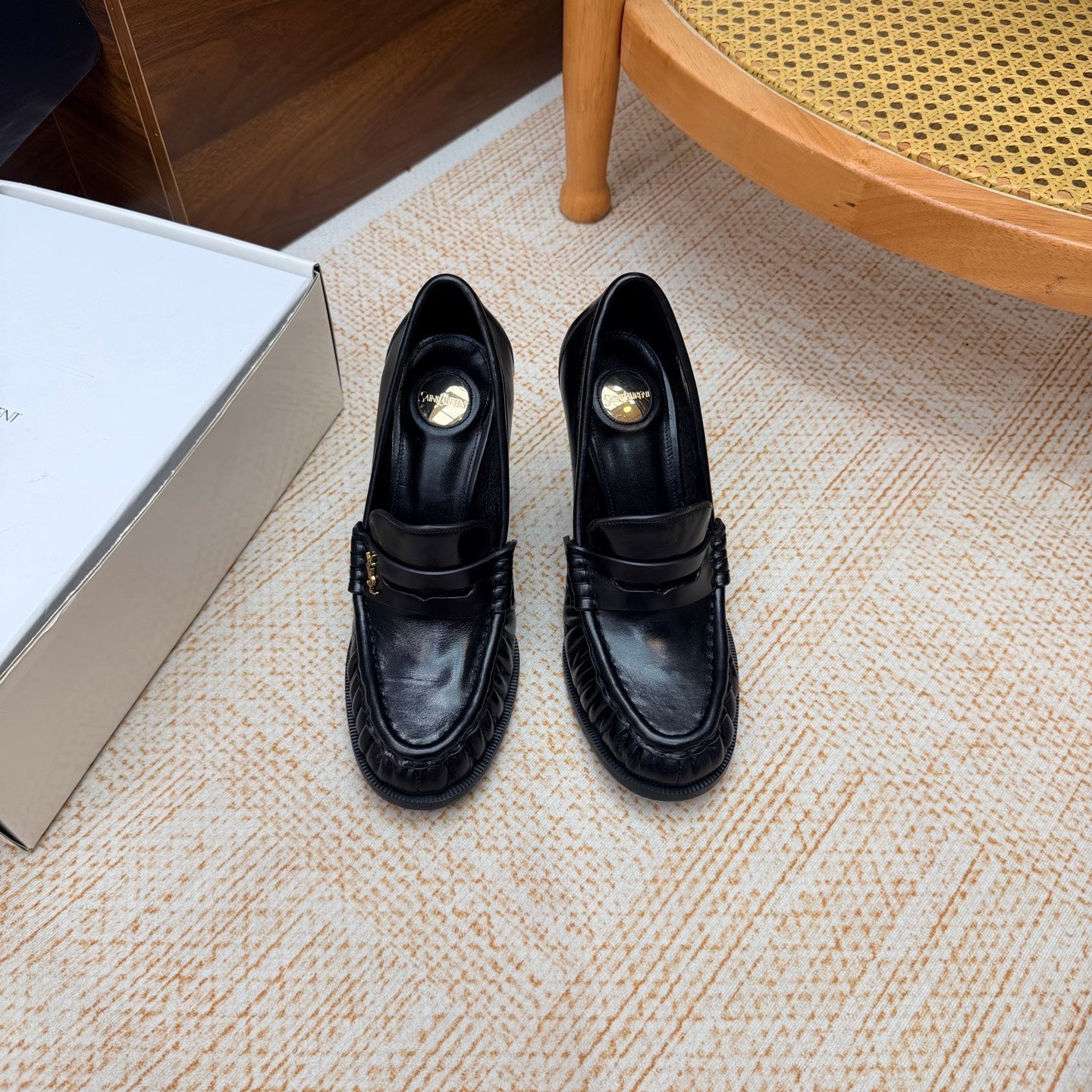 YSL 26S HIGH HEEL LOAFERS 110 MM IN BLACK CALFSKIN