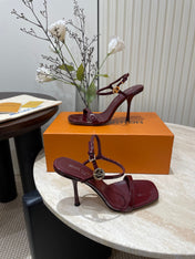 6AM HIGH SANDAL 95 MM IN WINE RED PATENT LAMBSKIN