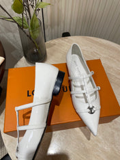 POINTED-TOE TRIPLE-STRAP BALLET FLAT IN WHITE PATENT CALFSKIN