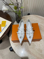 POINTED-TOE TRIPLE-STRAP BALLET FLAT IN WHITE PATENT CALFSKIN