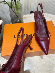 HIGH SLINGBACKS 5 CM IN BURGUNDY RED CALFSKIN