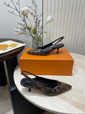 HIGH SLINGBACKS 5 CM IN CHOCOLATE BROWN MONOGRAM CALFSKIN
