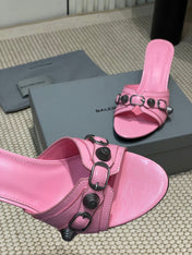 CAGOLE HIGH MULES IN SHOCKING PINK OIL-WAX SHEEPSKIN
