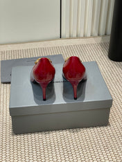 POINTED BB GOLD BUCKLE HIGH PUMPS 80MM IN RED PATENT CALFSKIN
