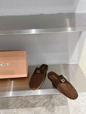 Mules Slippers Pecan Color Lambskin