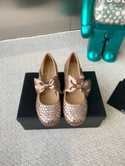 CC MARY JANES SHOES IN COPPER SATIN WITH RHINESTONES