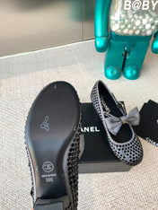 CC MARY JANES SHOES IN STEEL GRAY SATIN WITH BLACK RHINESTONES
