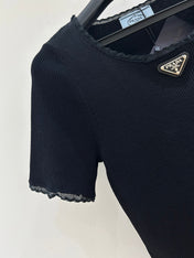 PRADA 26S SHORT-SLEEVE RIBBED KNIT TOP 1153
