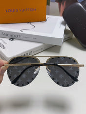 PARTY PILOT SUNGLASSES 567462 IN GOLD METAL MONOGRAM LOGO ON LENS