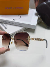 CHAIN SQUARE SUNGLASSES 570260 IN GOLD METAL BROWN SMOKE LENS