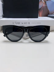 YSL CAT-EYE SUNGLASSES IN BLACK ACETATE WITH GOLD LOGO DETAIL