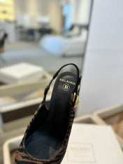 BALMAIN 25S SLINGBACK EVA 95MM IN BROWN AND BLACK ZEBRA PRINT CALFSKIN