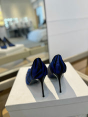 BALMAIN 25S HIGH HEELS 95MM IN BLUE AND BLACK ZEBRA PRINT CALFSKIN