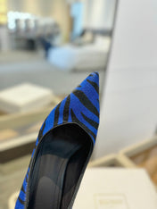 BALMAIN 25S HIGH HEELS 95MM IN BLUE AND BLACK ZEBRA PRINT CALFSKIN