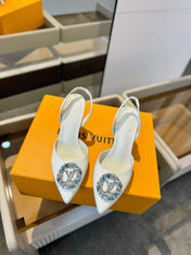 HIGH HEEL 75 MM SLINGBACK IN WHITE CALFSKIN WITH CRYSTAL