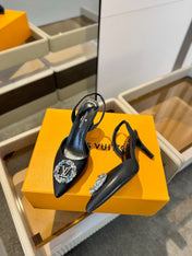 HIGH HEEL 75 MM SLINGBACK IN BLACK CALFSKIN WITH CRYSTAL