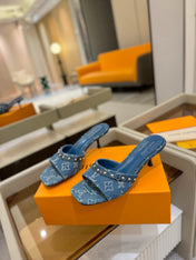 LV X TM 6AM HIGH 4 CM MULE IN NAVY BLUE MONOGRAM DENIM