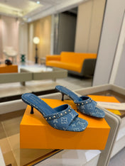 LV X TM 6AM HIGH 4 CM MULE IN NAVY BLUE MONOGRAM DENIM