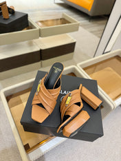 BALMAIN 25S WEDGE HEEL SANDALS 100MM IN BROWN CALFSKIN