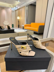 BALMAIN 25S HIGH HEEL SANDALS 95MM IN BEIGE CALFSKIN