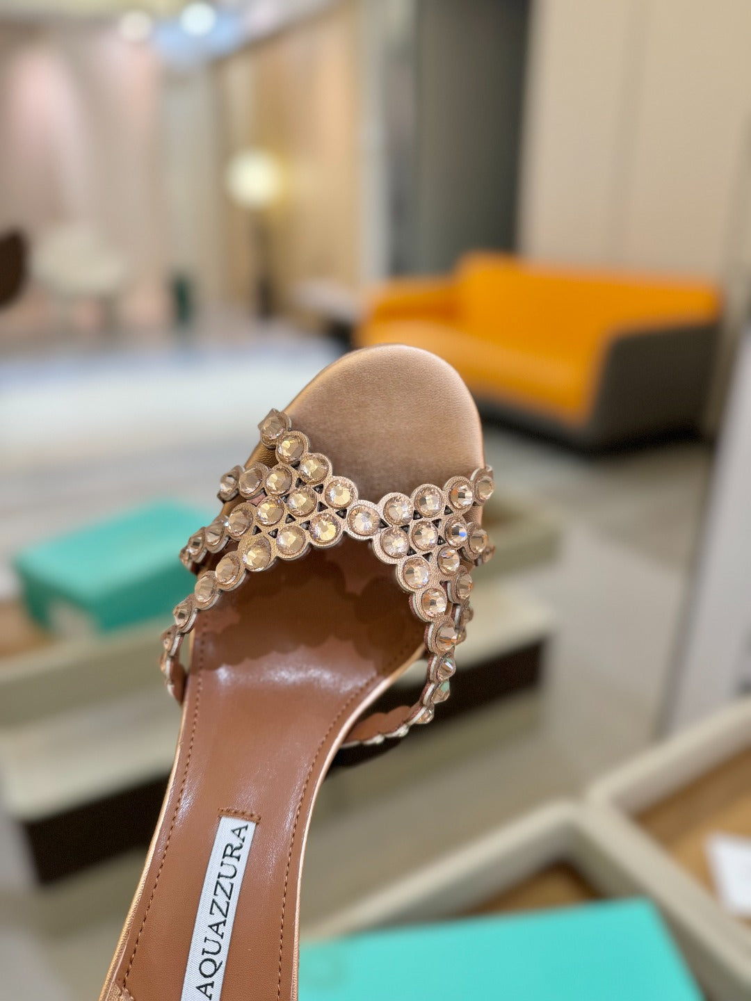 AQUAZZURA 26S TEQUILA HEELED SANDALS 85 MM IN METALLIC BRONZE BROWN LAMBSKIN