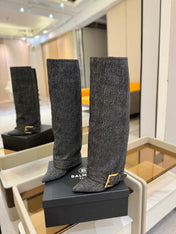 BALMAIN 26S KNEE-HIGH BOOTS 100 MM IN DARK GREY FABRIC