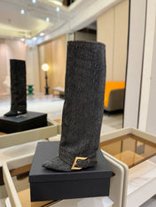 BALMAIN 26S KNEE-HIGH BOOTS 100 MM IN DARK GREY FABRIC