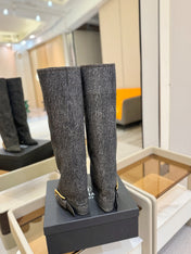 BALMAIN 26S KNEE-HIGH BOOTS 100 MM IN DARK GREY FABRIC