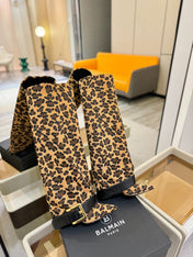 BALMAIN 26S KNEE-HIGH BOOTS 100 MM IN LEOPARD PRINT PONY HAIR