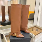 BALMAIN 26S KNEE-HIGH BOOTS 100 MM IN BROWN CALFSKIN