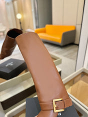 BALMAIN 26S KNEE-HIGH BOOTS 100 MM IN BROWN CALFSKIN