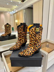 BALMAIN 26S COWBOY ANKLE BOOTS 65 MM IN LEOPARD PRINT PONY HAIR